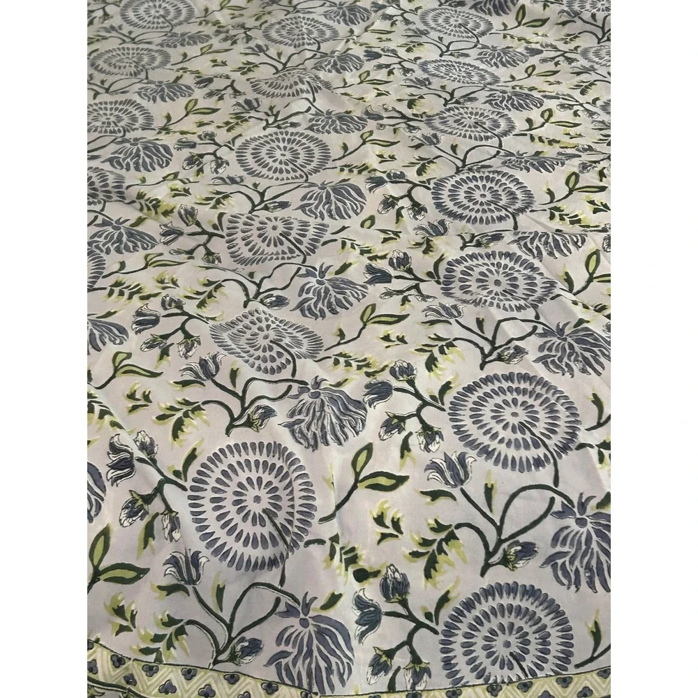 Natural Habitat Maya Blue Tablecloth 86 Round Cotton Hand Block Print India